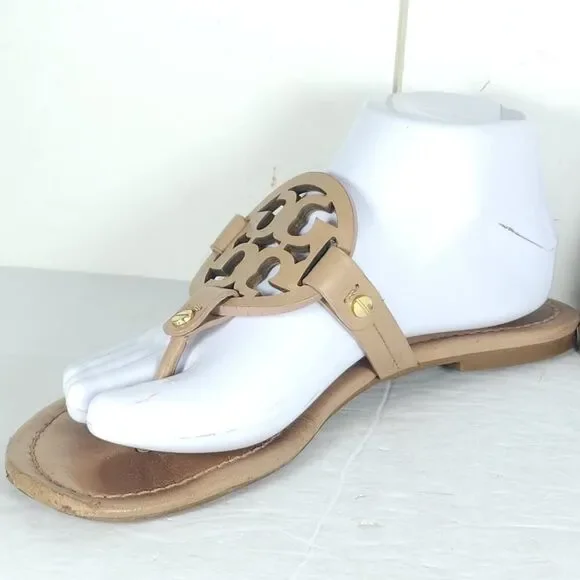 Tory Burch Women's Miller US 8,5M Light Make Up Leather Logo Flat Thong Sandals - Picture 7 of 16
